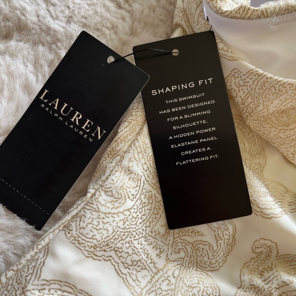 Lauren. White and gold one piece swimsuit.  Womens 8. NWT. - Picture 8 of 9